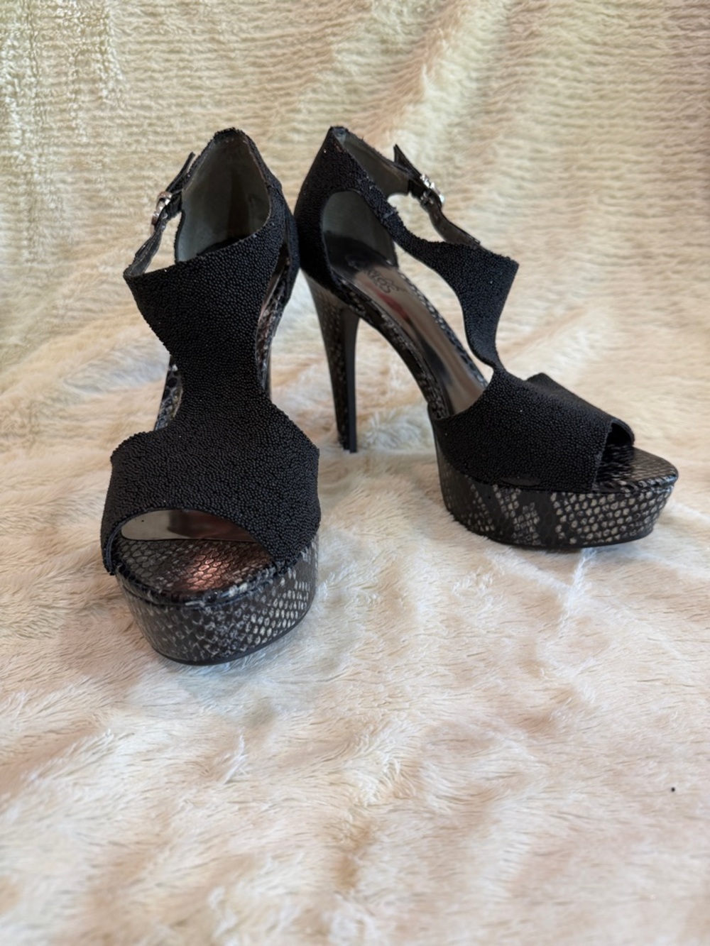 Carlos by Carlos Santana Black Beaded Platform Peep-Toe Heels